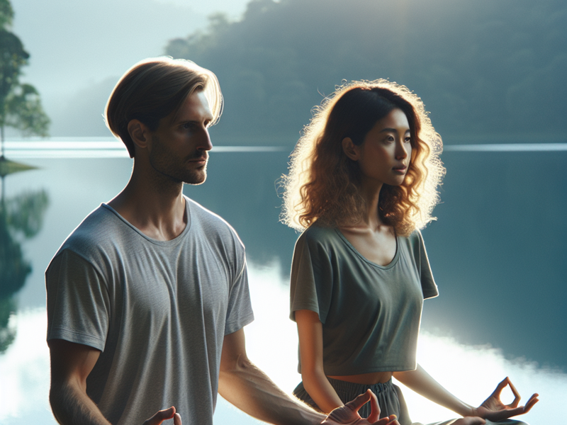 Couple Meditating by Lake